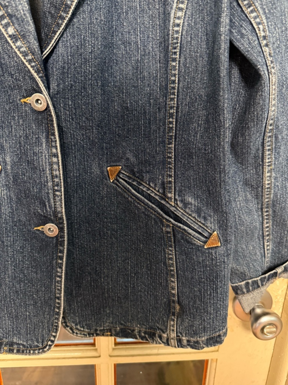 Western Style Dark Blue Denim Blazer - Picture 2 of 6